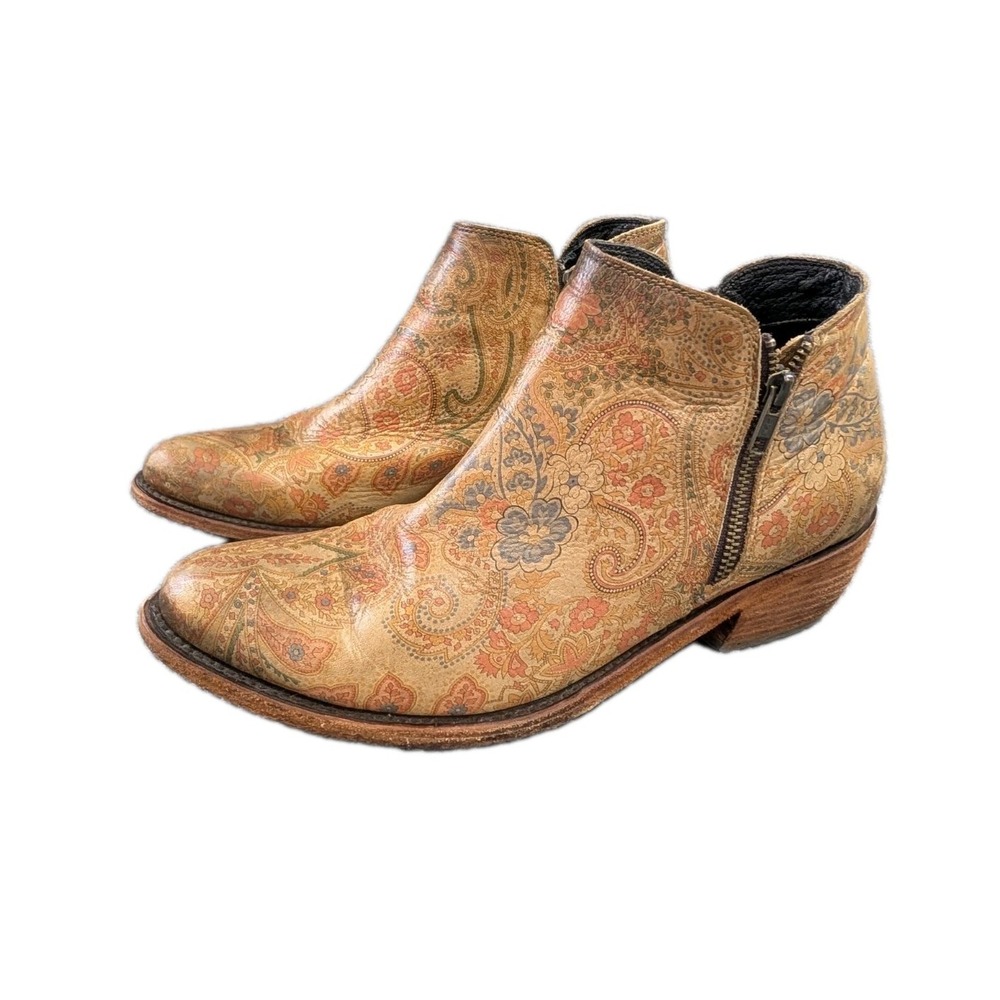 Liberty Black Western Ankle Boots Womens 11 Tan Paisley Western Cowgirl Boho